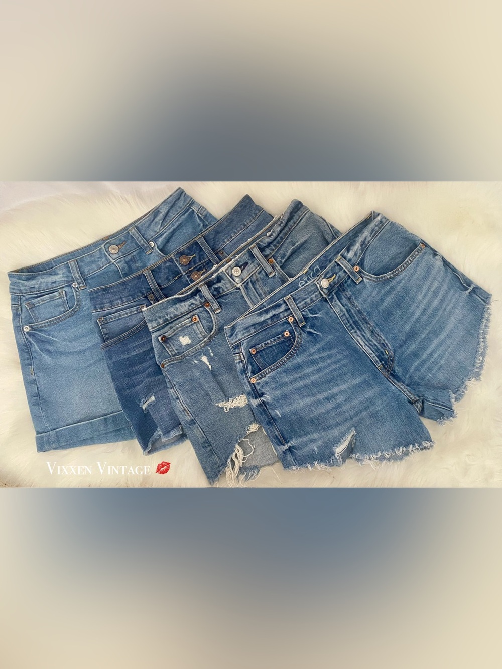 ASSORTED HIGH WAISTED DISTRESSED DENIM SHORTS IN MEDIUM WASH - Picture 2 of 4